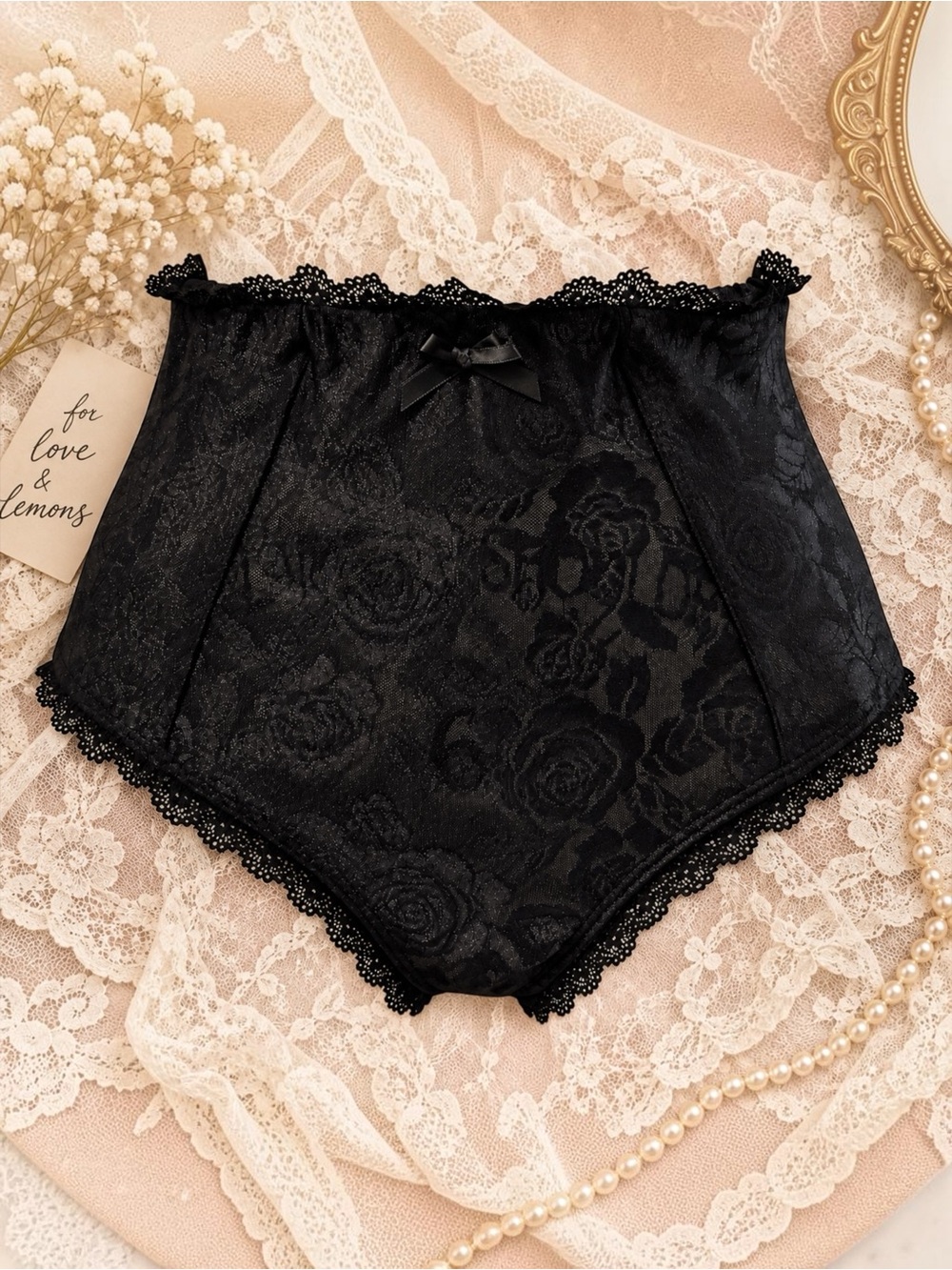 NWT For Love & Lemons Sonia High Waisted Panty Black Lace Small Coquette